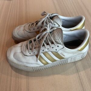 adidas Sambae White Leather Sneakers with Gold Stripes